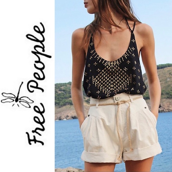 Free People Tops - FREE PEOPLE Black Gold Time To Shine Knit Tank Top